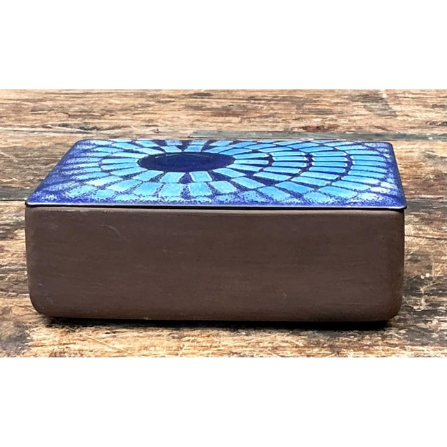 Vintage Ceramic Trinket Box With Blue Enameled Lid For Sale - Image 10 of 12