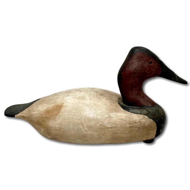 Wood Great Looking Large Size Vintage American Hand Carved & Painted Wood Duck Hunters Working Decoy With Glass Eyes For Sale - Image 7 of 12