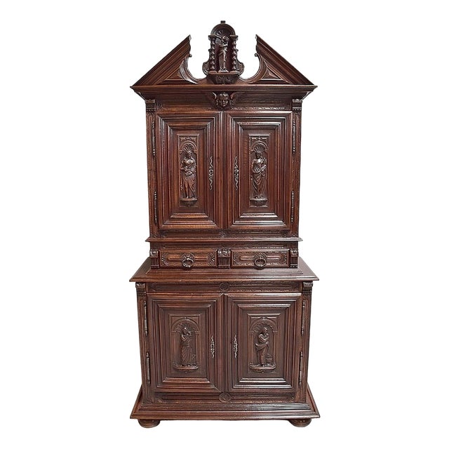 Small Gothic Walnut 2-Part Buffet, 19th Century For Sale