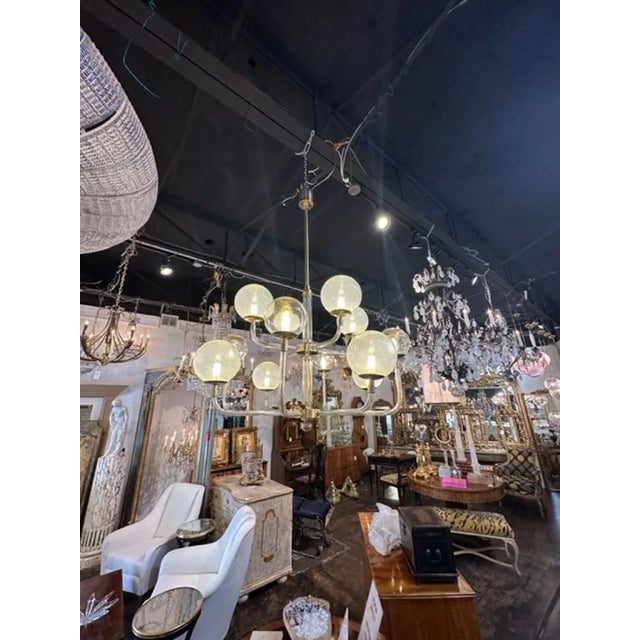 Modern Murano Glass and Brass Globe Chandelier For Sale In Dallas - Image 6 of 7