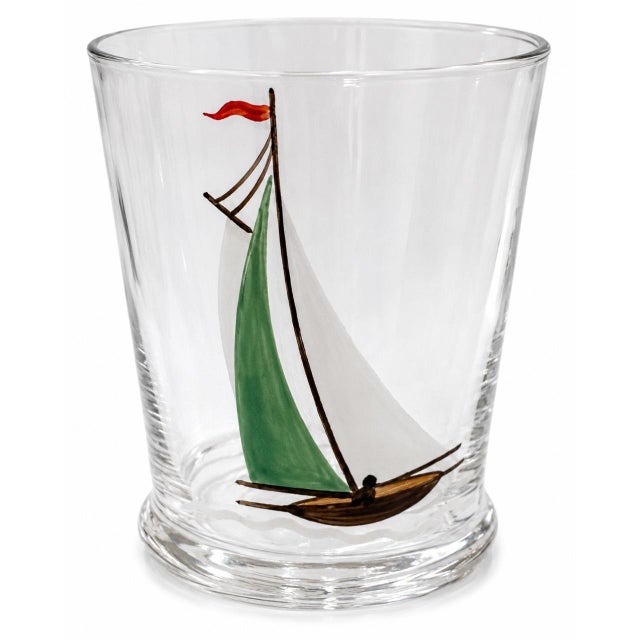 Glass Vintage Set 6 Hand Painted Sailboat Shot Glasses Nautical Barware For Sale - Image 7 of 8