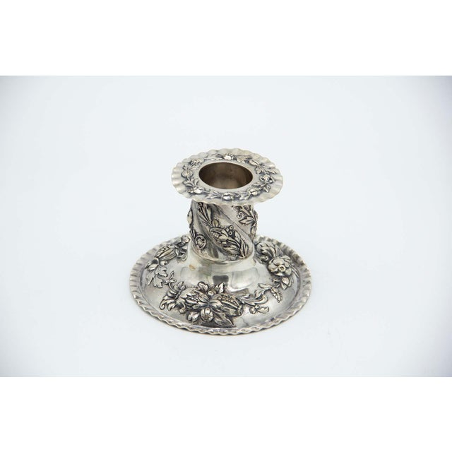 Low Silver Candlestick with Circular Base For Sale - Image 4 of 4
