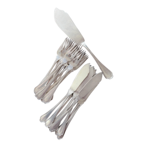 Antique Silver Plated Fish Service From Grand Hotel Ligure in Turin Italy - Set of 21