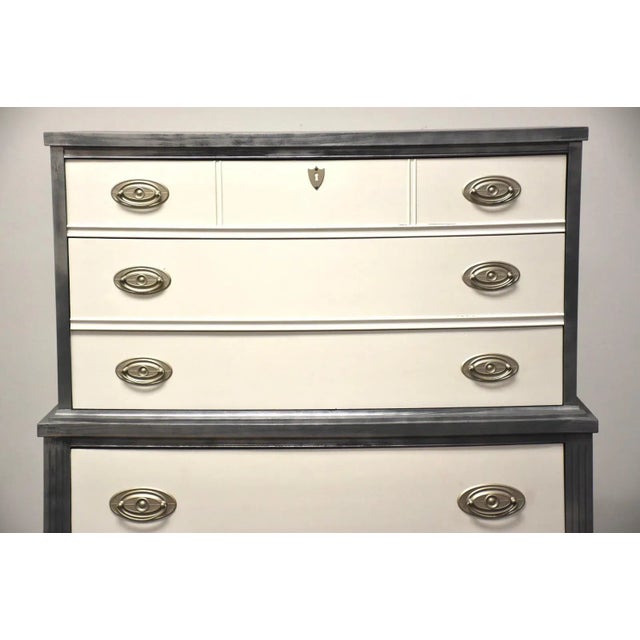 Metal Grey and White Vintage Tall Dresser For Sale - Image 7 of 10