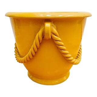 Italian Yellow Glazed Terracotta Planter With Rope For Sale