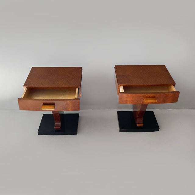 Italian Art Deco Bedside Tables in Wood, 1930s, Set of 2 For Sale - Image 3 of 15