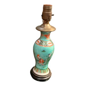 1930s Colorful Chinoiserie Porcelain Figural Petite Lamp (Shade Not Included)