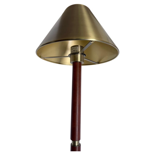 Mid-Century Modern Ralph Lauren Brass and Leather Candlestick Table Lamps, Pair For Sale - Image 3 of 7
