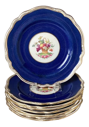 Antique English Hand Painted Service Plates Set of Eight 19th Century - Set of 8