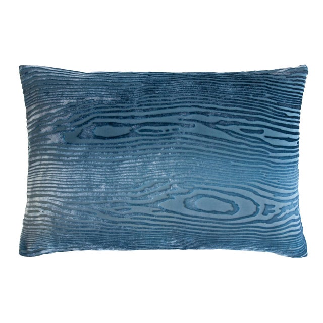Contemporary Kevin O'Brien Woodgrain Faux Bois Denim Cut Velvet 14 x 20" Pillow For Sale - Image 3 of 3