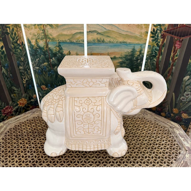 Mid century ceramic elephant stand that can be used as a small side table, garden stool or plant stand. The glaze is a...
