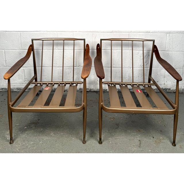 Mid 20th Century Vintage Metal and Wood Lounge Chairs by Howell- Set of 2 For Sale - Image 5 of 12