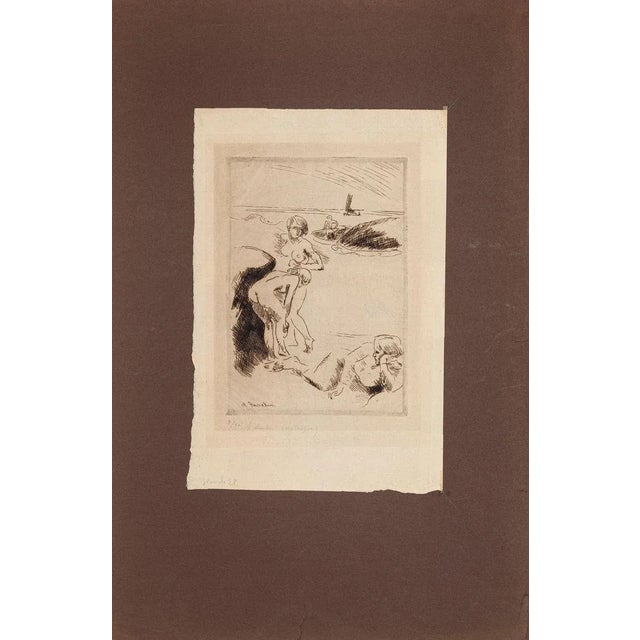 Swimmers - Original Etching by M. Asselin - Early 20th Century Early 20th Century For Sale - Image 3 of 4