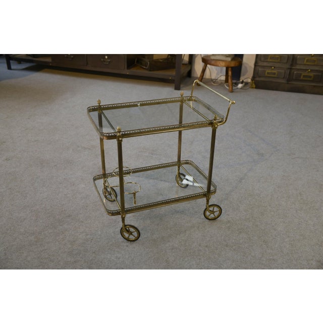 Neoclassical Brass and Glass Serving Trolley by Maison Jansen, 1960s For Sale - Image 9 of 9