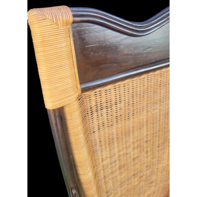Vintage Wicker Dark Bent Wood British Colonial Coastal Rocking Chair For Sale In West Palm - Image 6 of 8