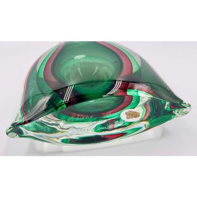 Green 1950s MCM Murano Sommerso Teqnique Art Glass Sculpture Perfume Bottle Signed For Sale - Image 8 of 12
