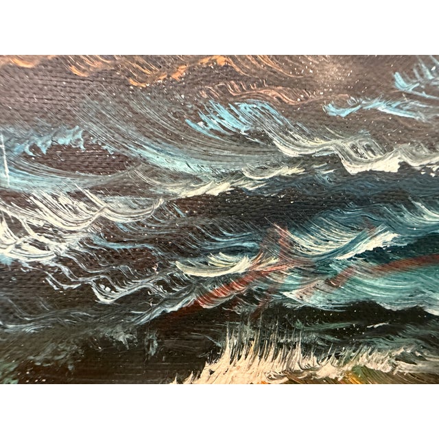 Vintage Oil Painting Naval Battle Ships Seascape Maritime Nautical Art Framed For Sale - Image 4 of 12