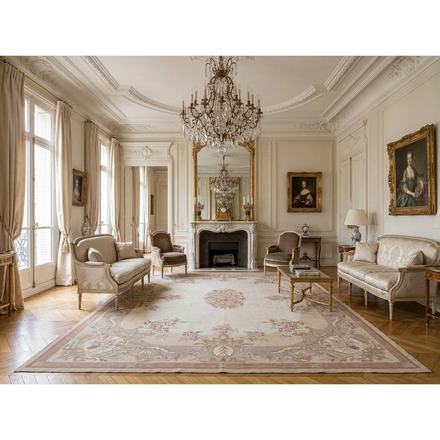 8x10 Vintage Aubusson Flat Weave Wool Rug, Beige Rose Bouquet For Sale - Image 12 of 14