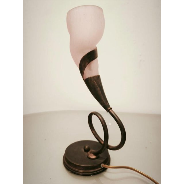 Metal Brass Lamp with Pink Glass Shade, 1980s For Sale - Image 7 of 14