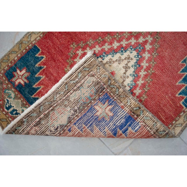 1970s Distressed Low Pile Turkish Petite Rug Hand Knotted Entry Mat - 20'' X 41'' For Sale - Image 9 of 10