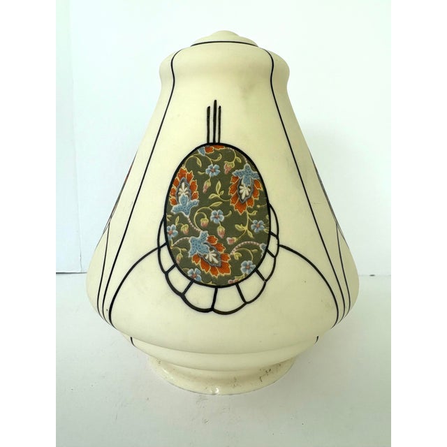1930s Art Nouveau Style Painted Glass Lamp Shade With Floral Medallions For Sale - Image 4 of 7