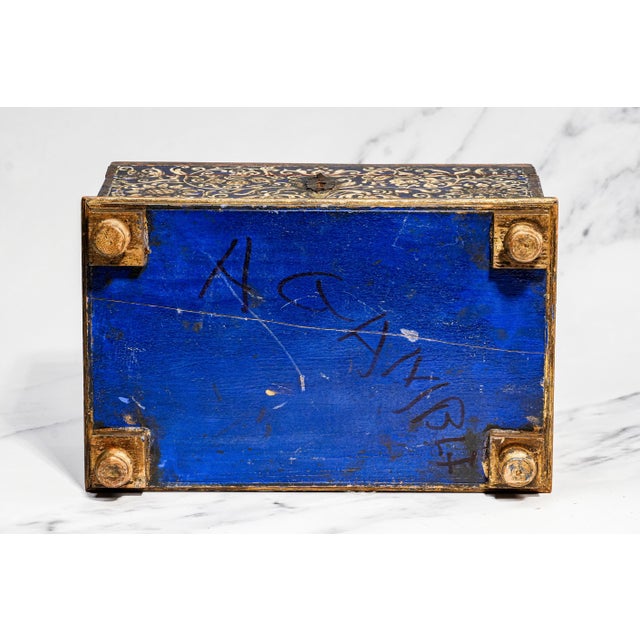 Striking Hand Painted Antique Domed Wood Casket Box With Key Madonna and Child Religious Scene For Sale - Image 17 of 18