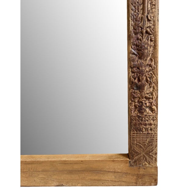 Early 20th Century Antique Indian Teak Carved Full-Length Mirror For Sale - Image 5 of 6