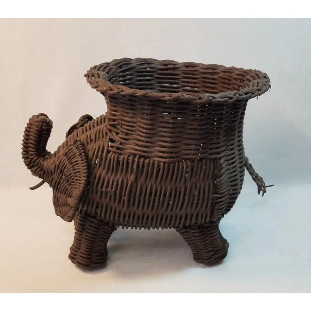 1970s Vintage Rattan Wicker Elephant Planter For Sale - Image 6 of 13