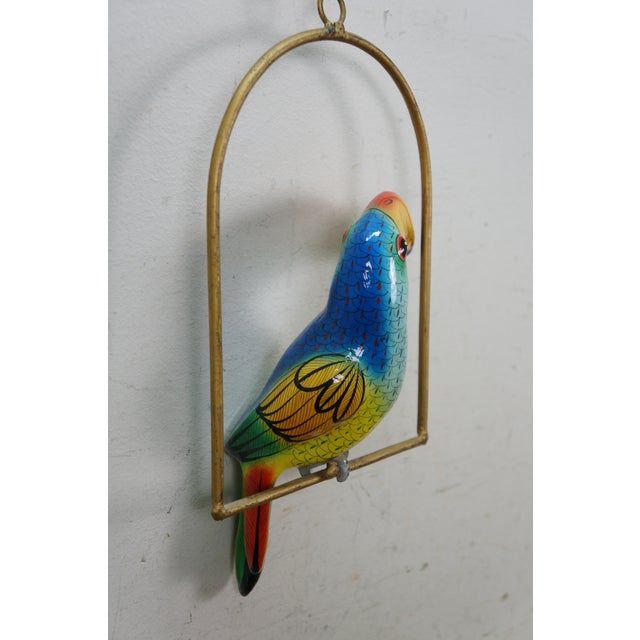 Mexican Folk Art Paper Mache Boho Hanging Toucan Parrot Bird Sculpture 13" For Sale - Image 15 of 15