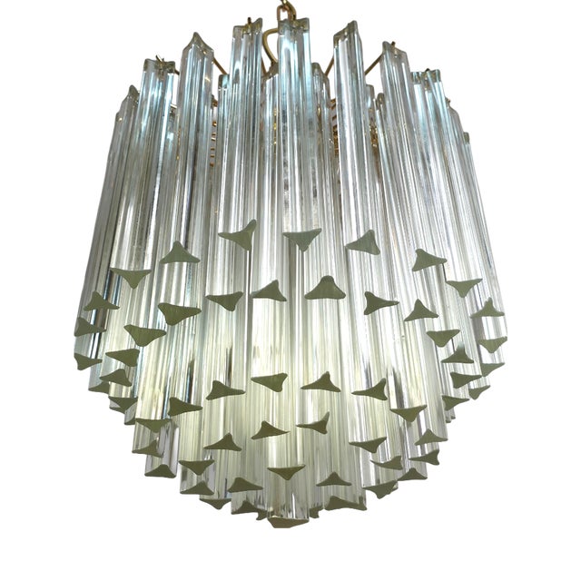 Mid-Century Italian Murano Glass 5-Tiered Chandelier with Brass Frame by Paolo Venini for Venini, 1980s For Sale