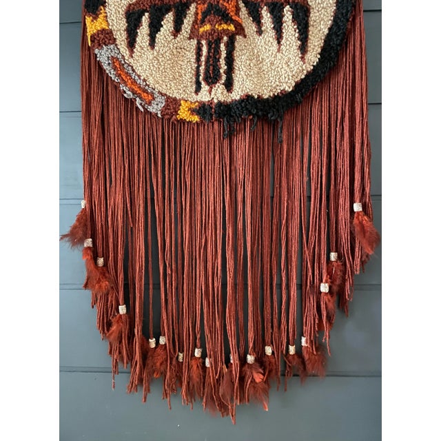 Wood 1970's Original Signed Indigenous Mask Needlepoint Textile Art For Sale - Image 7 of 11