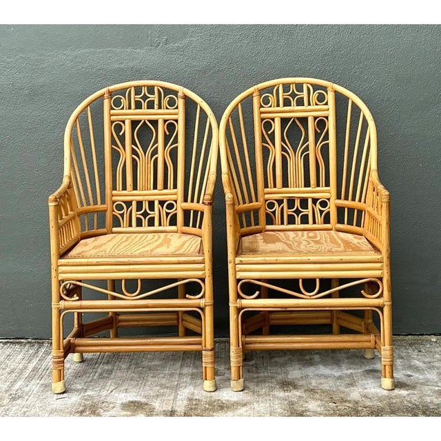 Vintage Rattan Brighton Pavillion High Back Rattan Chairs - A Pair For Sale In West Palm - Image 6 of 12