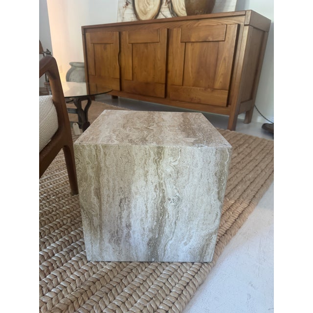 1970s Vintage Italian Travertine Cube Side Table For Sale - Image 4 of 15