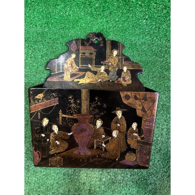 19th Century English Papier Mache Wall Pocket With Chinoiserie Detailing For Sale - Image 9 of 11