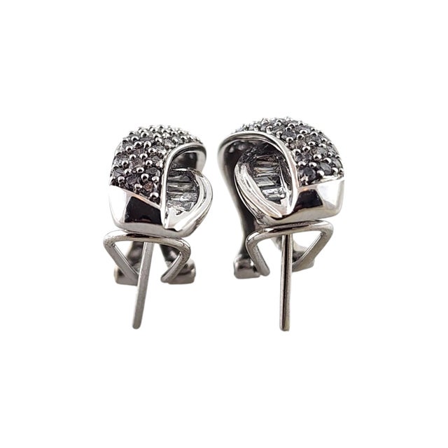 Mid 20th Century 10k White Gold Diamond Crossover Hoop Earrings - 2 Pieces For Sale - Image 4 of 8