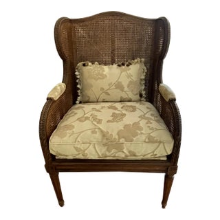 Antique French Louis XVI Wing Chair With Double Caning For Sale