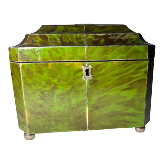 Late 19th Century Green Faux Tortoiseshell Tea Caddy For Sale