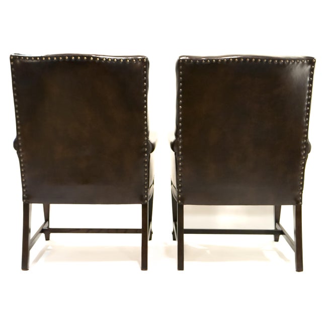 Pair, Hand-Carved Romweber Leather Chairs Made in the Usa For Sale In Salt Lake City - Image 6 of 10