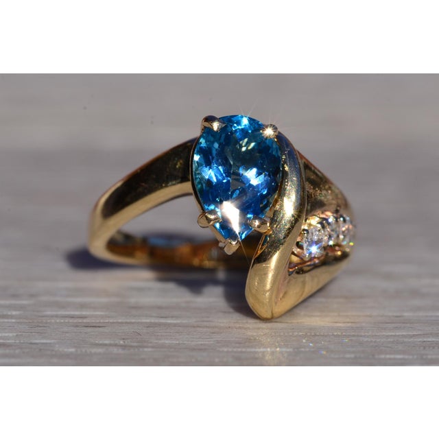 Gold The Victiore: Ladies Mid Century Modern Topaz and Diamond Ring in 14K Gold For Sale - Image 8 of 10