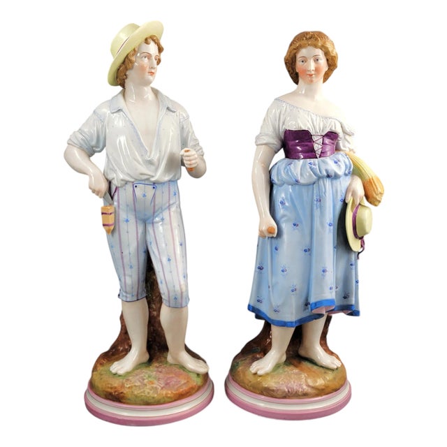 Porcelain Harvester Figurines by C. G. Schierholz, Germany, 1865, Set of 2 For Sale