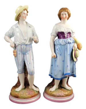 Porcelain Harvester Figurines by C. G. Schierholz, Germany, 1865, Set of 2