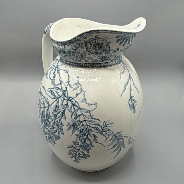 Blue Large Antique Blue and White Vase Earthenware Pitcher from Royal Doulton, England, 1891 For Sale - Image 8 of 18