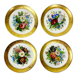 1980s Vintage Hollywood Regency Italian Horchow Flora Botanical Wall Plates - Set of 4.