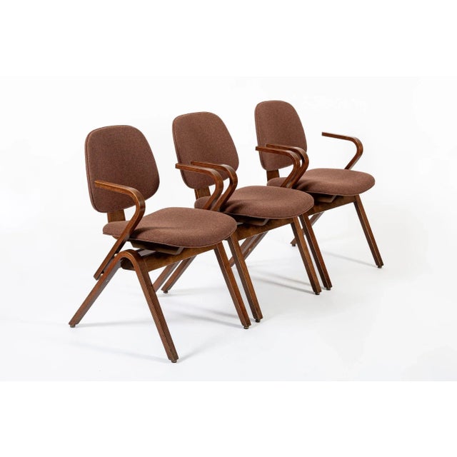 Mid-Century Modern Brown Mid Century Plywood Arm Chairs by Joe Atkinson for Thonet, 3 Avail For Sale - Image 3 of 13