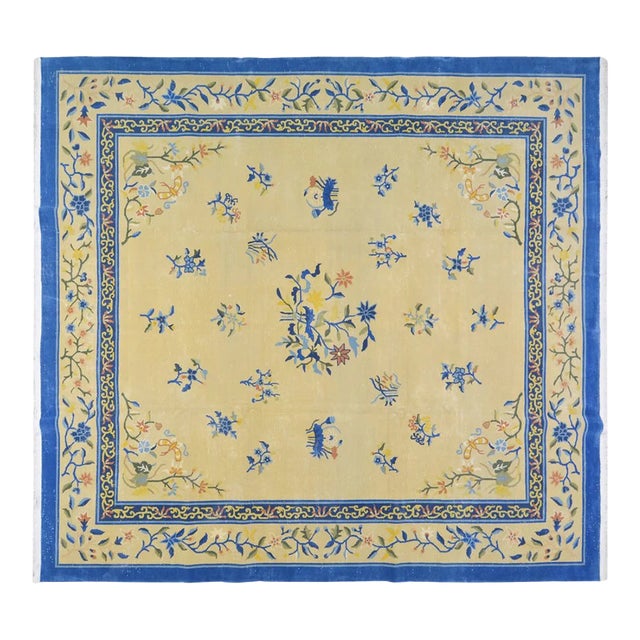 Vintage Chinese Art Deco Hand Knotted Wool Rug,09'10'' X 10'05'' For Sale