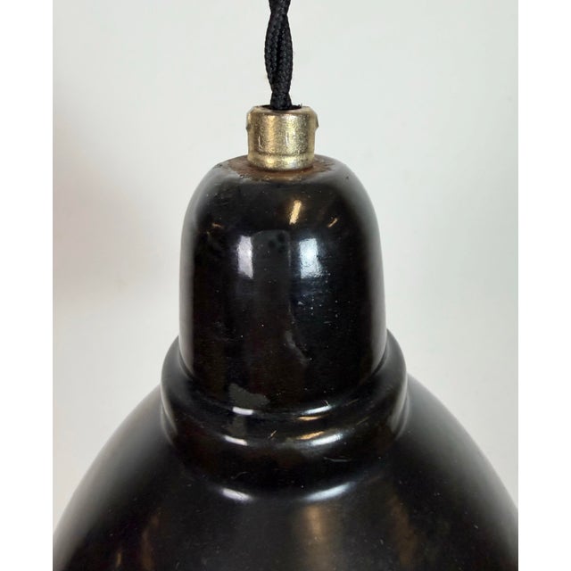 Mid-Century Modern Small Industrial Black Enamel Pendant Lamp, 1950s For Sale - Image 3 of 14