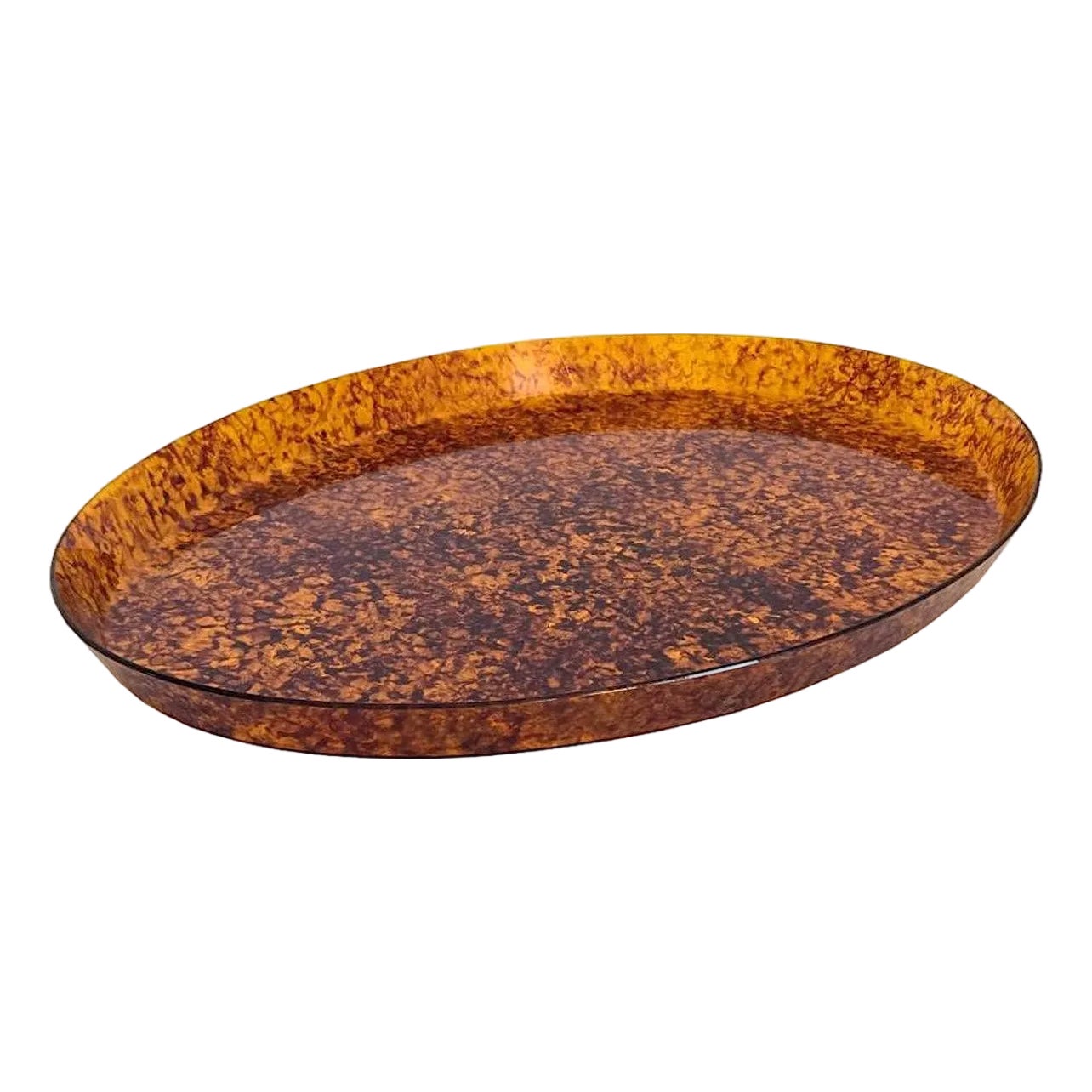 1970s Faux Tortoise Shell Lucite Acrylic Oval Tray | Chairish