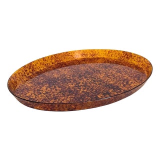 1970s Faux Tortoise Shell Lucite Acrylic Oval Tray For Sale
