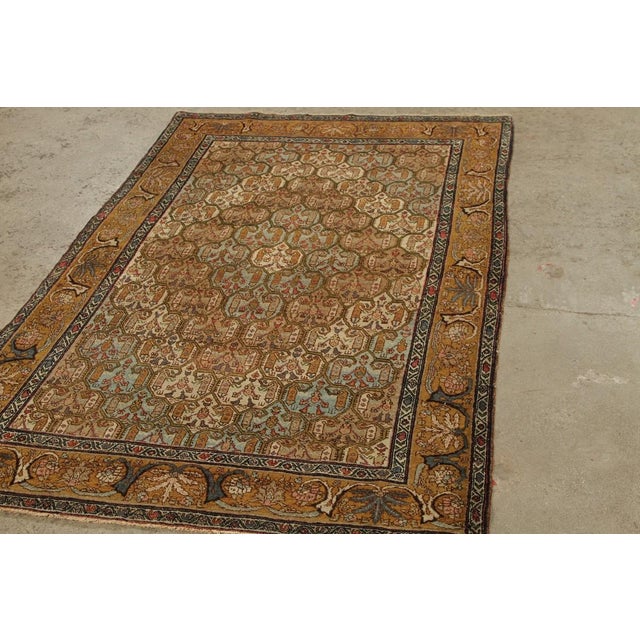 Traditional Antique Jerusalem Beige-Brown and Blue Wool Geometric-Floral Rug For Sale - Image 3 of 7
