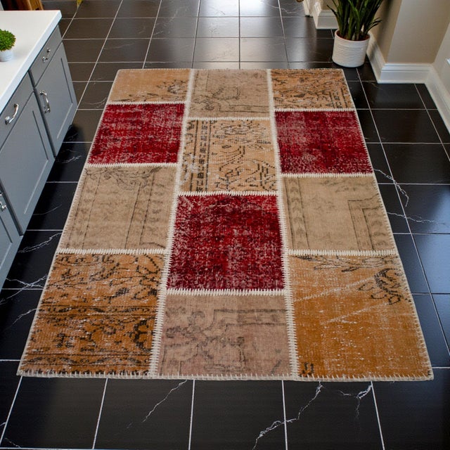 Contemporary Hand-Knotted Turkish Rug Handstitched Floor Art Room Decor - 3'11" X 5'7" For Sale - Image 3 of 15